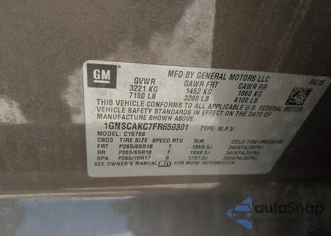 2015 Chevrolet Tahoe Ls z USA, uszkodzony, nr VIN 1GNSCAKC7FR659301